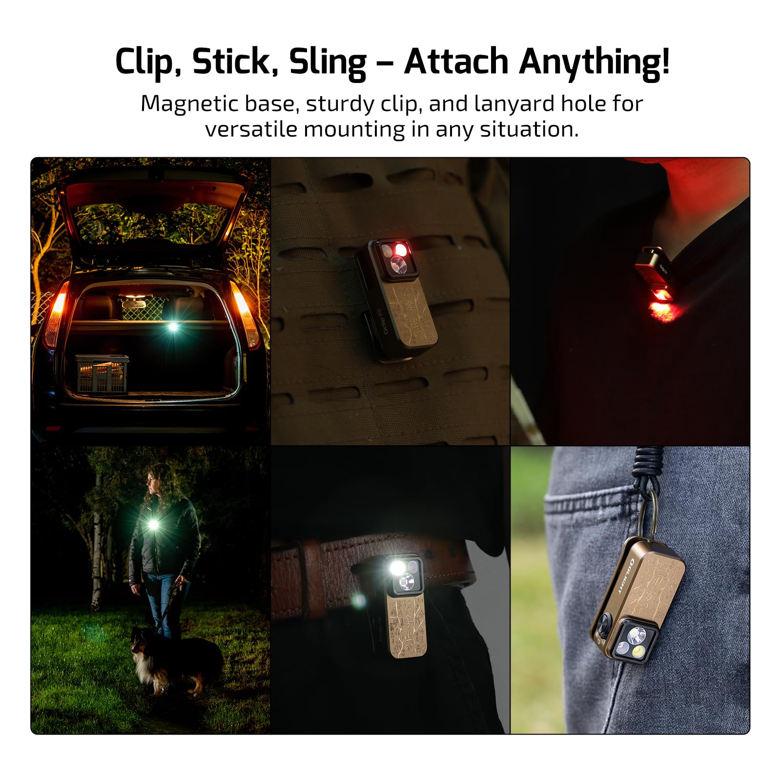 OLIGHT Oclip Pro in-use with clip and magnet for versatile indoor/outdoor use