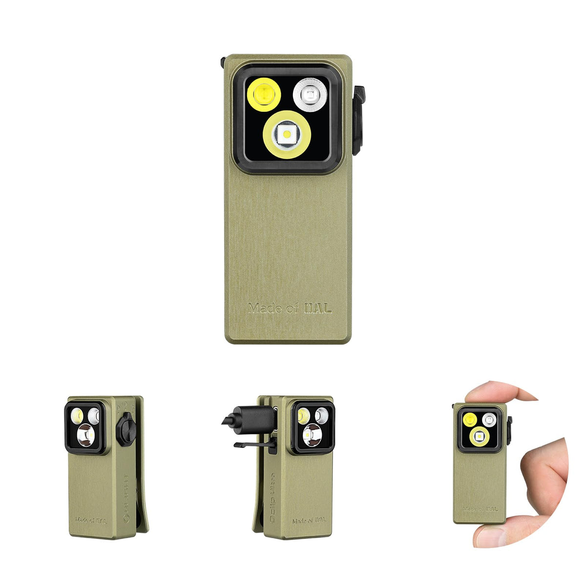 OLIGHT Oclip Ultra olive green front view showing compact EDC power for daily tasks