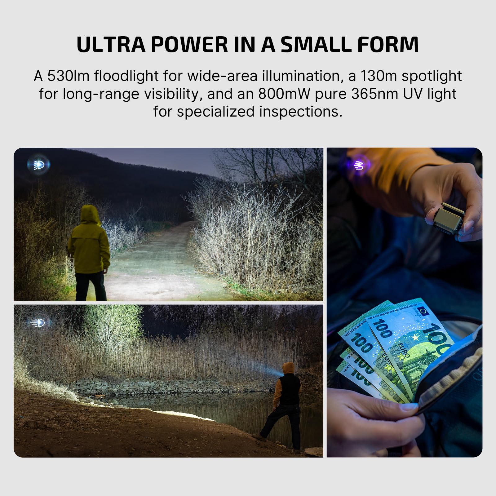 OLIGHT Oclip Ultra spotlight demonstrates long-range visibility up to 130 meters