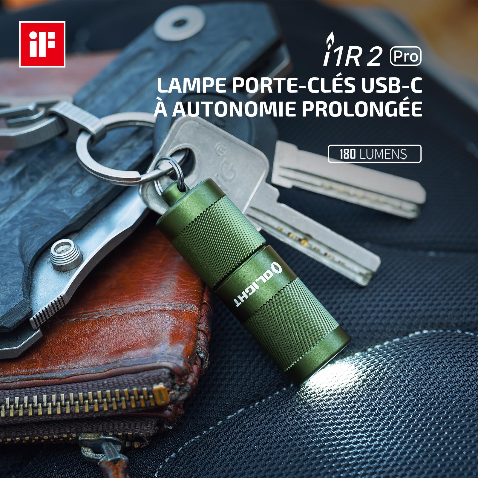 OLIGHT I1R 2 Pro EOS on a keychain showing ultra-compact size
