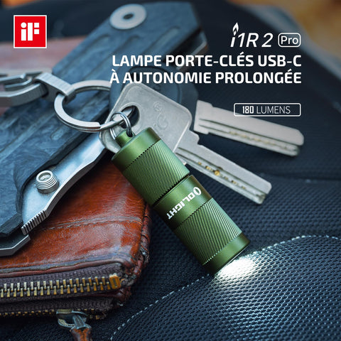 OLIGHT I1R 2 Pro EOS on a keychain showing ultra-compact size