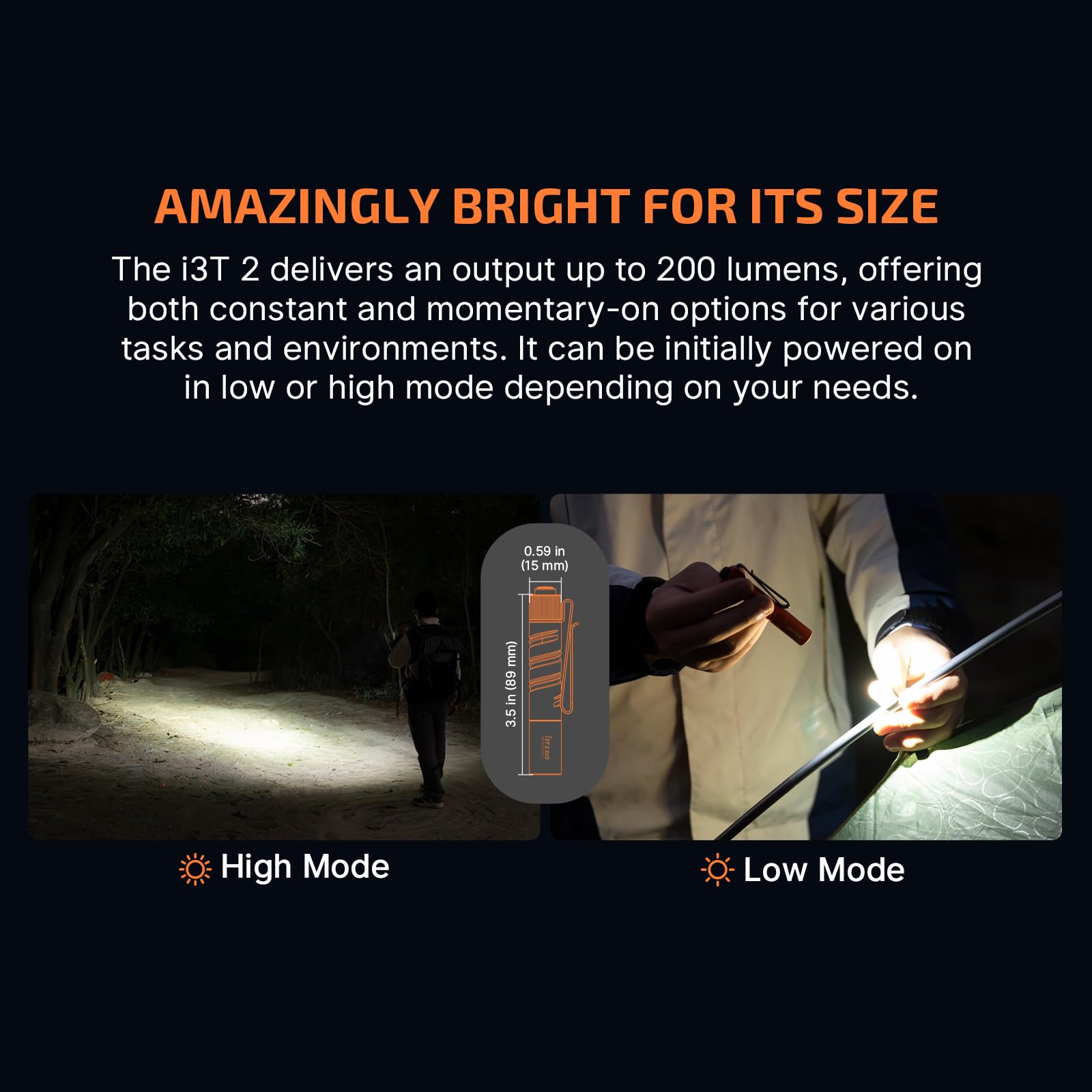 OLIGHT I3T 2 EOS beam reach demonstrates 62-meter distance in outdoor use