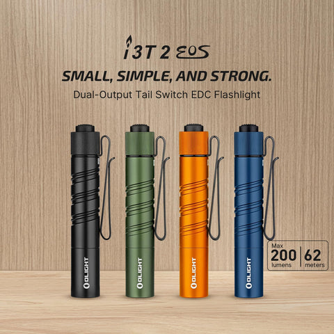 OLIGHT I3T 2 EOS dual-output tail switch for one-handed control and quick setups.