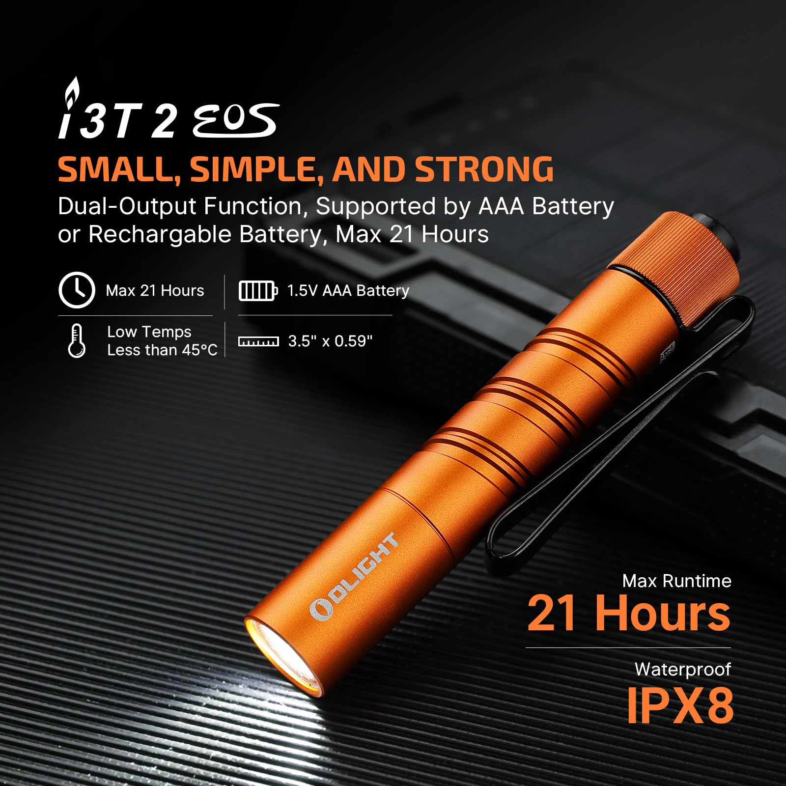 OLIGHT I3T 2 EOS with pocket clip vertical attachment for hands-free carry