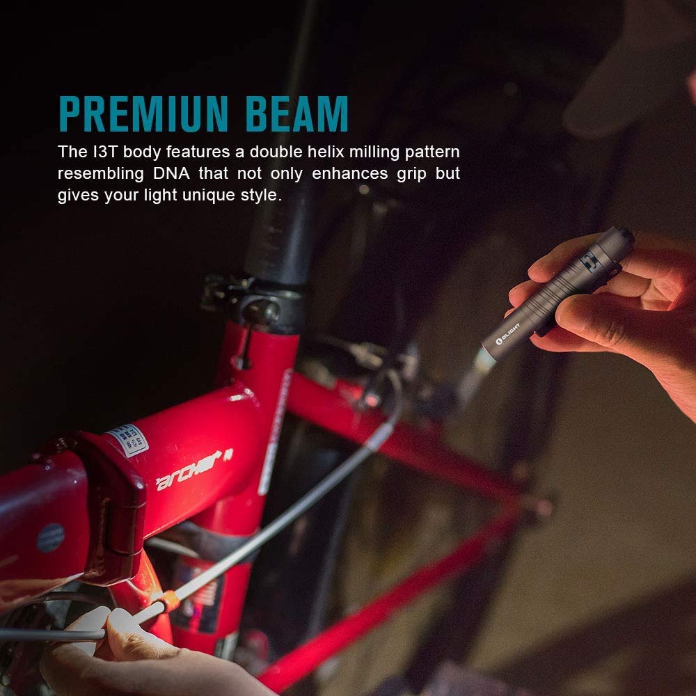 OLIGHT I3T EOS desert tan soft beam highlights balanced illumination with TIR lens