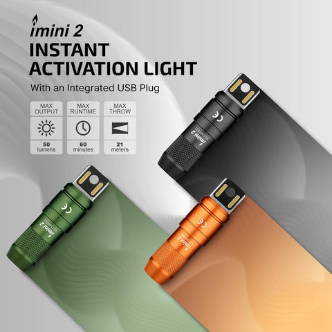 OLIGHT IMINI 2 50 lumens output for clear small-space lighting.