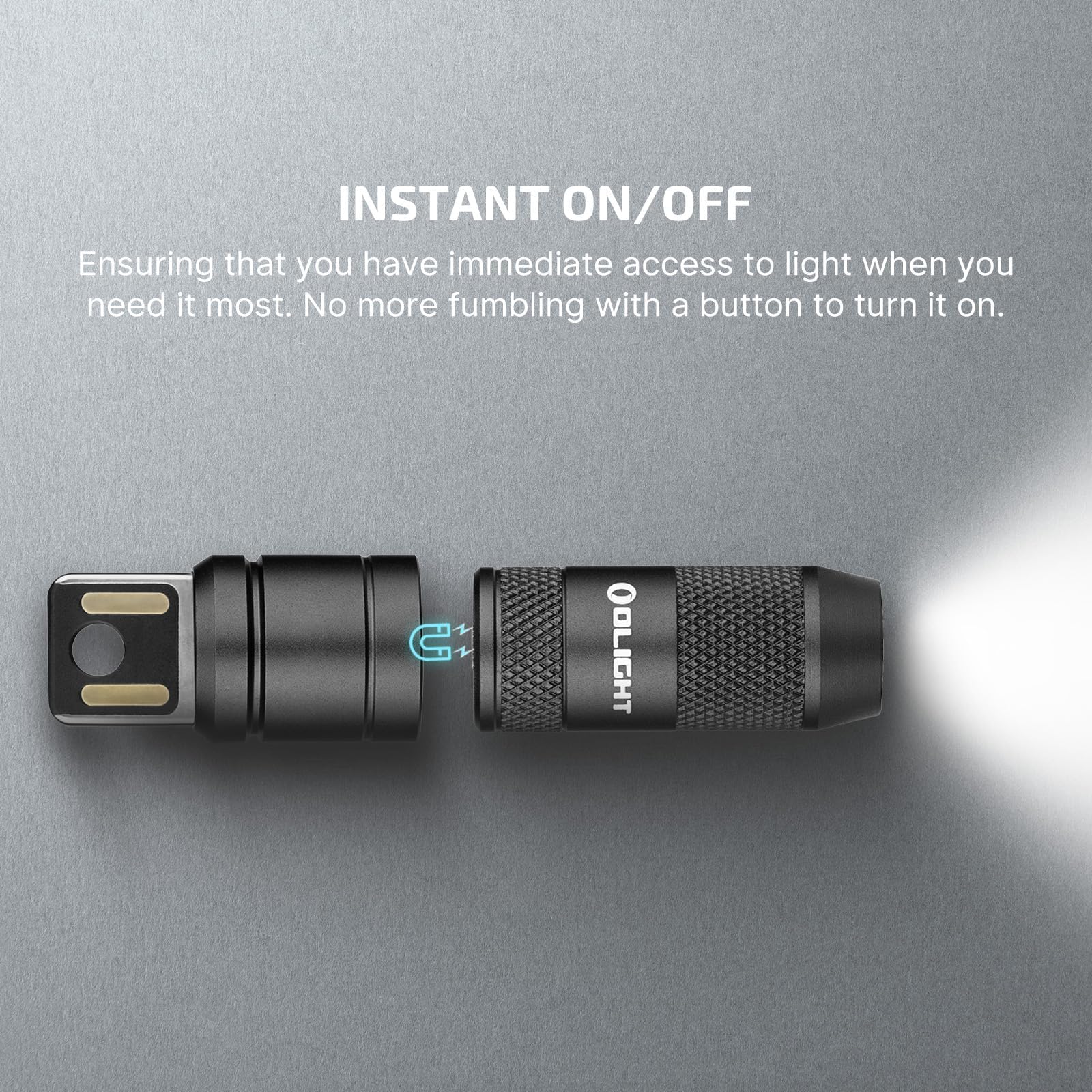 OLIGHT IMINI 2 provides magnetic base for hands-free use on metal surfaces.