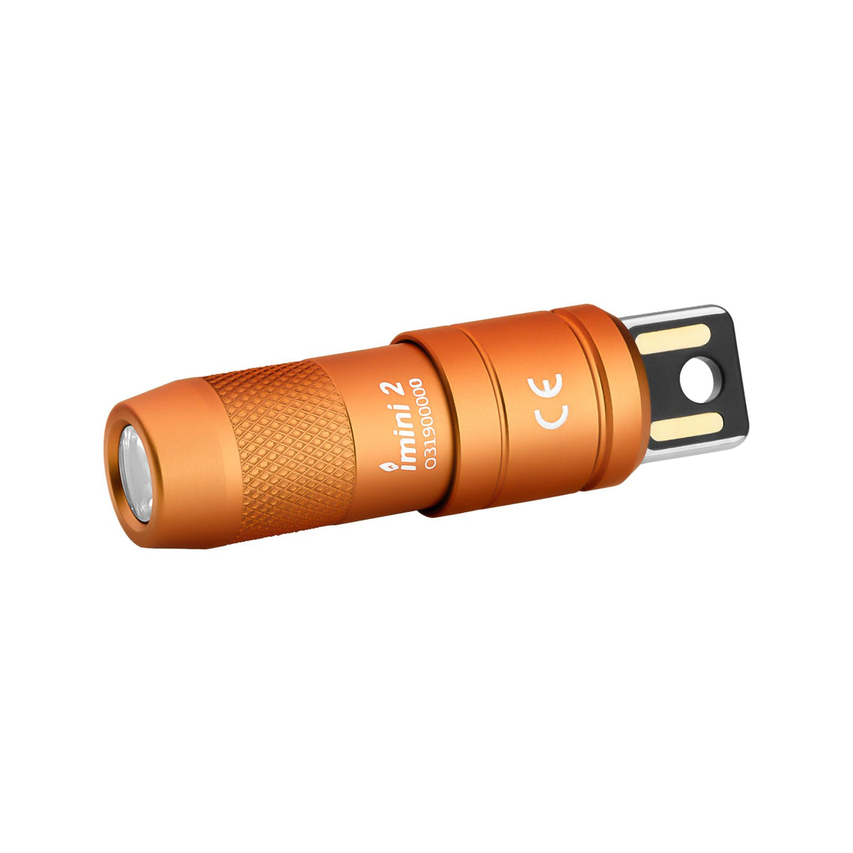 OLIGHT IMINI 2 front view in orange, compact everyday carry flashlight for on-the-go tasks.