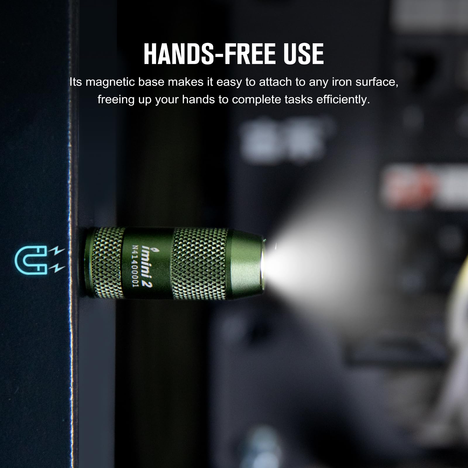 OLIGHT IMINI 2 magnetic base frees hands during work.