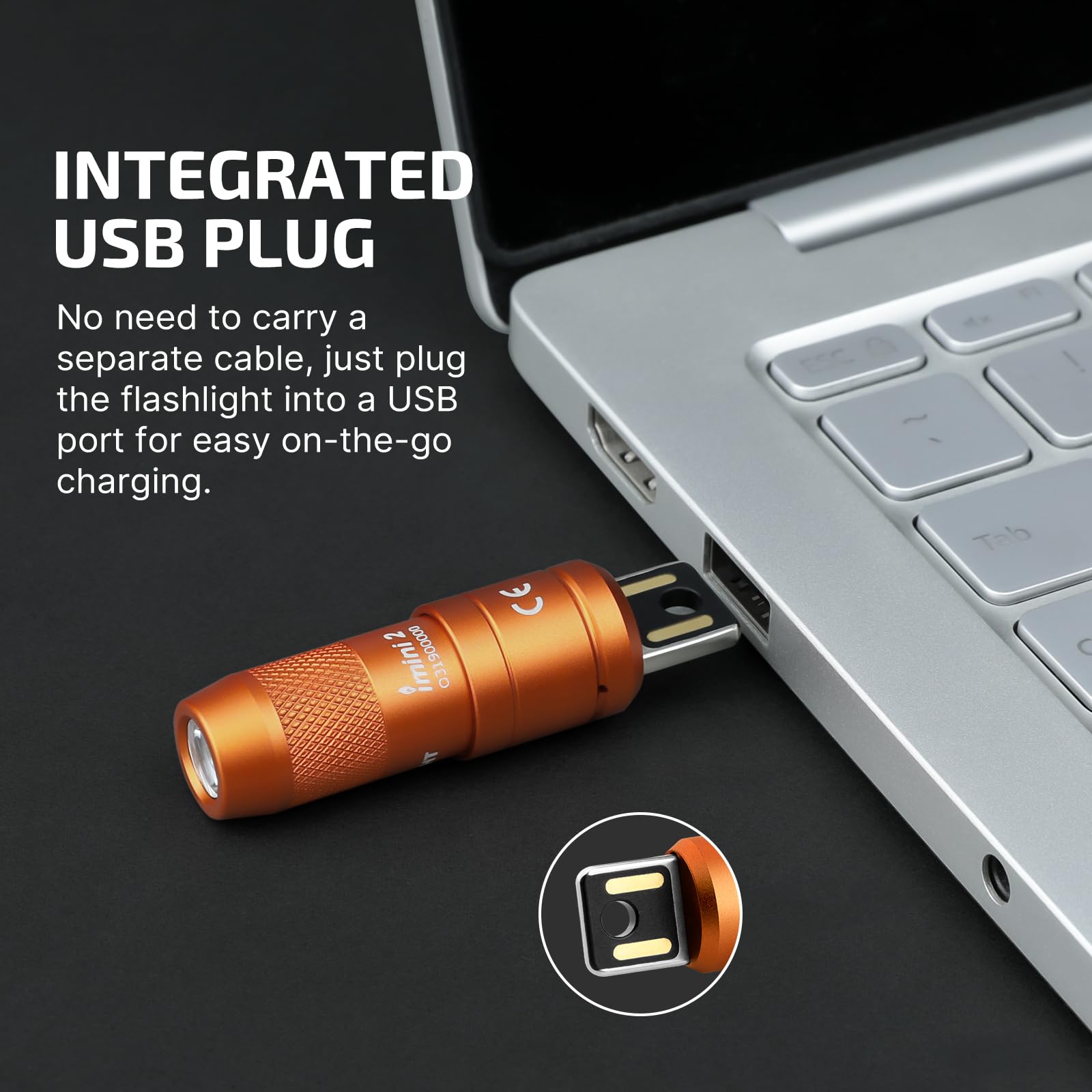 OLIGHT IMINI 2 USB charging port enables fast fill in under an hour.