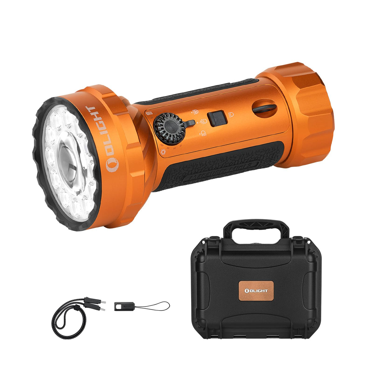 OLIGHT Marauder Mini 2 front view in orange for wide-area visibility