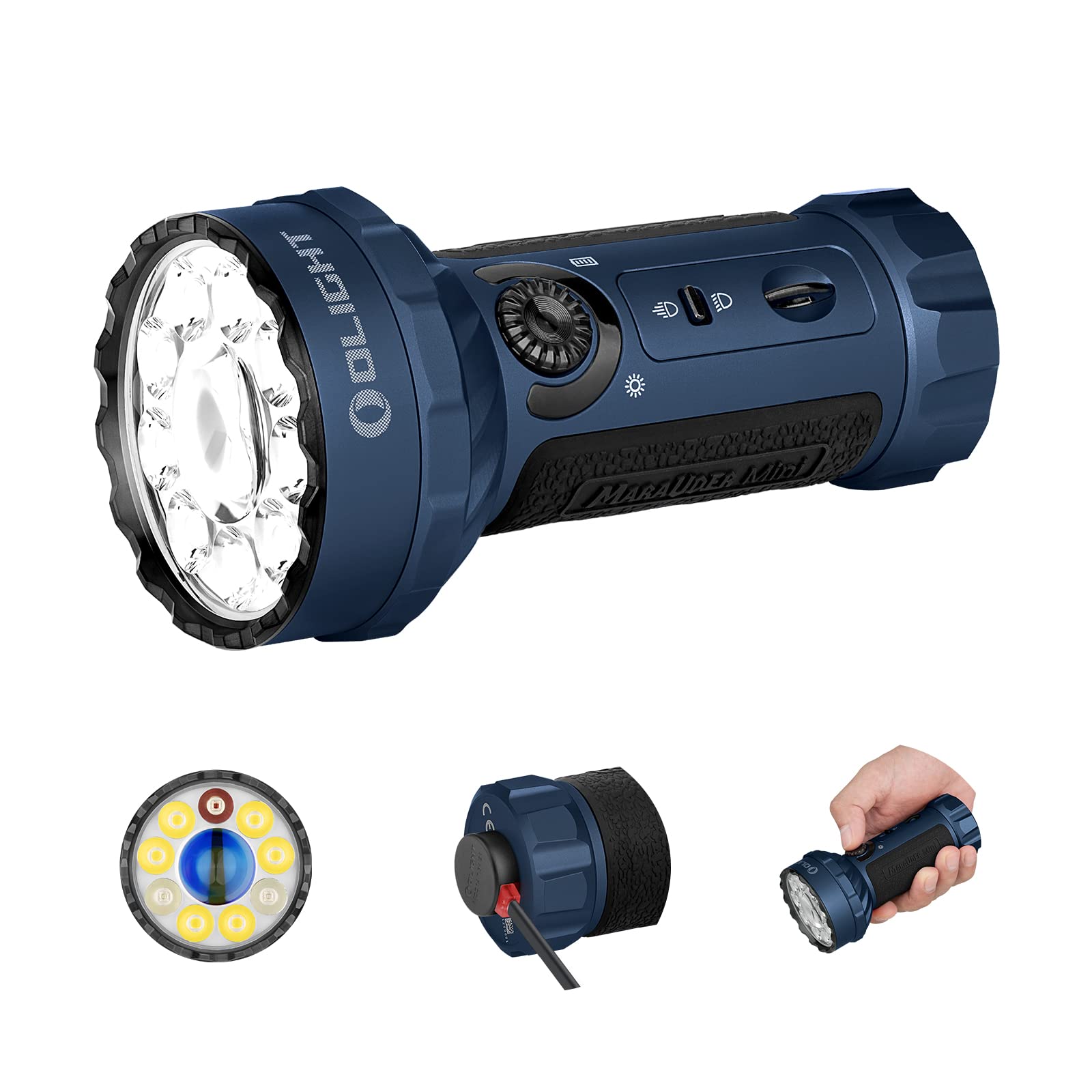 OLIGHT Marauder Mini front view shows compact design ideal for outdoor carry