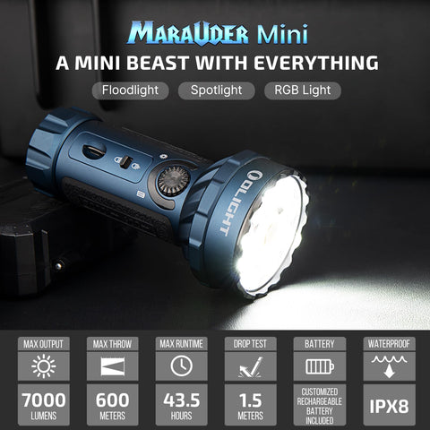 OLIGHT Marauder Mini side profile highlights ergonomic grip in hand