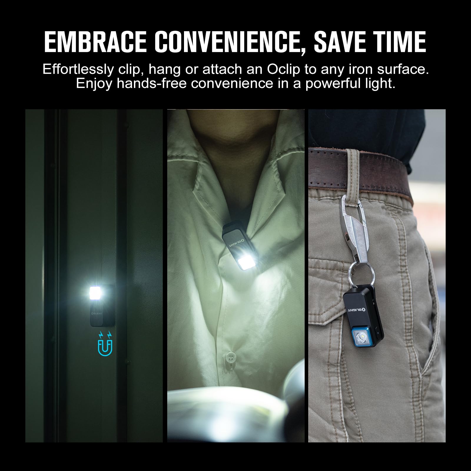 OLIGHT Oclip clip-on light with secure attachment to caps.