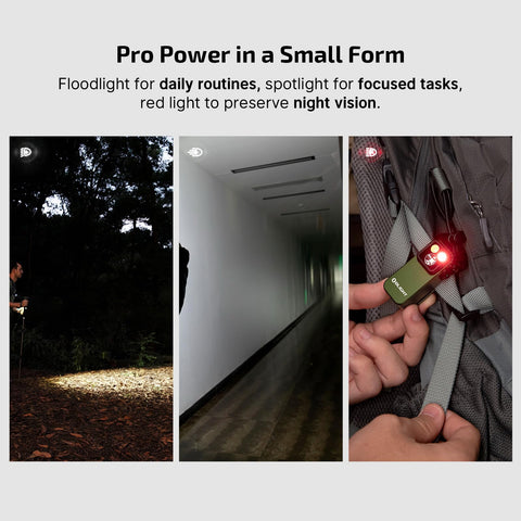 OLIGHT Oclip Pro spotlight 120m for precise signaling during rides and hikes.