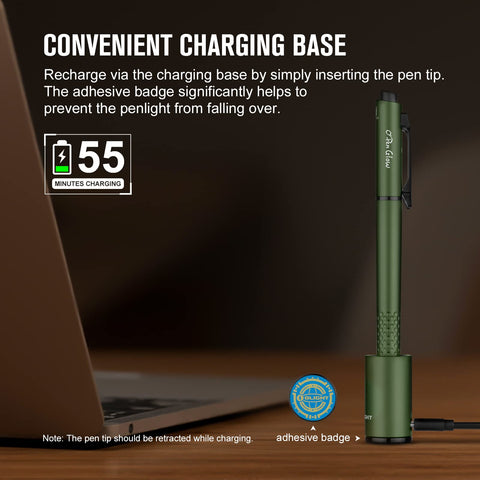 OLIGHT O'Pen Glow clip light demonstrating integrated LED illumination for on-the-go tasks.