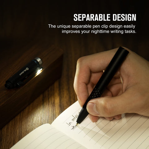 OLIGHT O'Pen Glow clip LED light provides hands-free illumination during tasks.