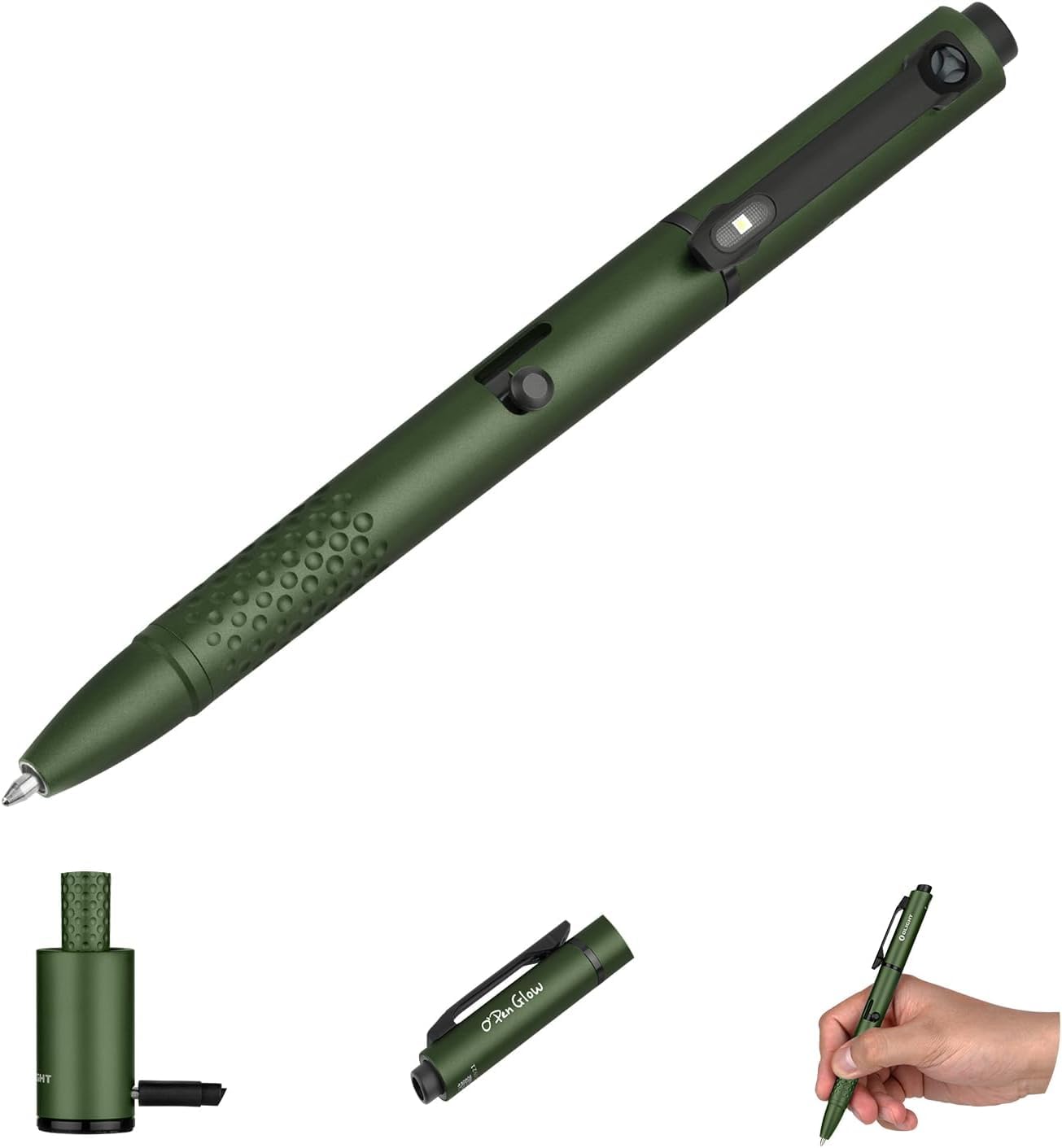 OLIGHT O'Pen Glow front view showing slim, portable design for daily carry.
