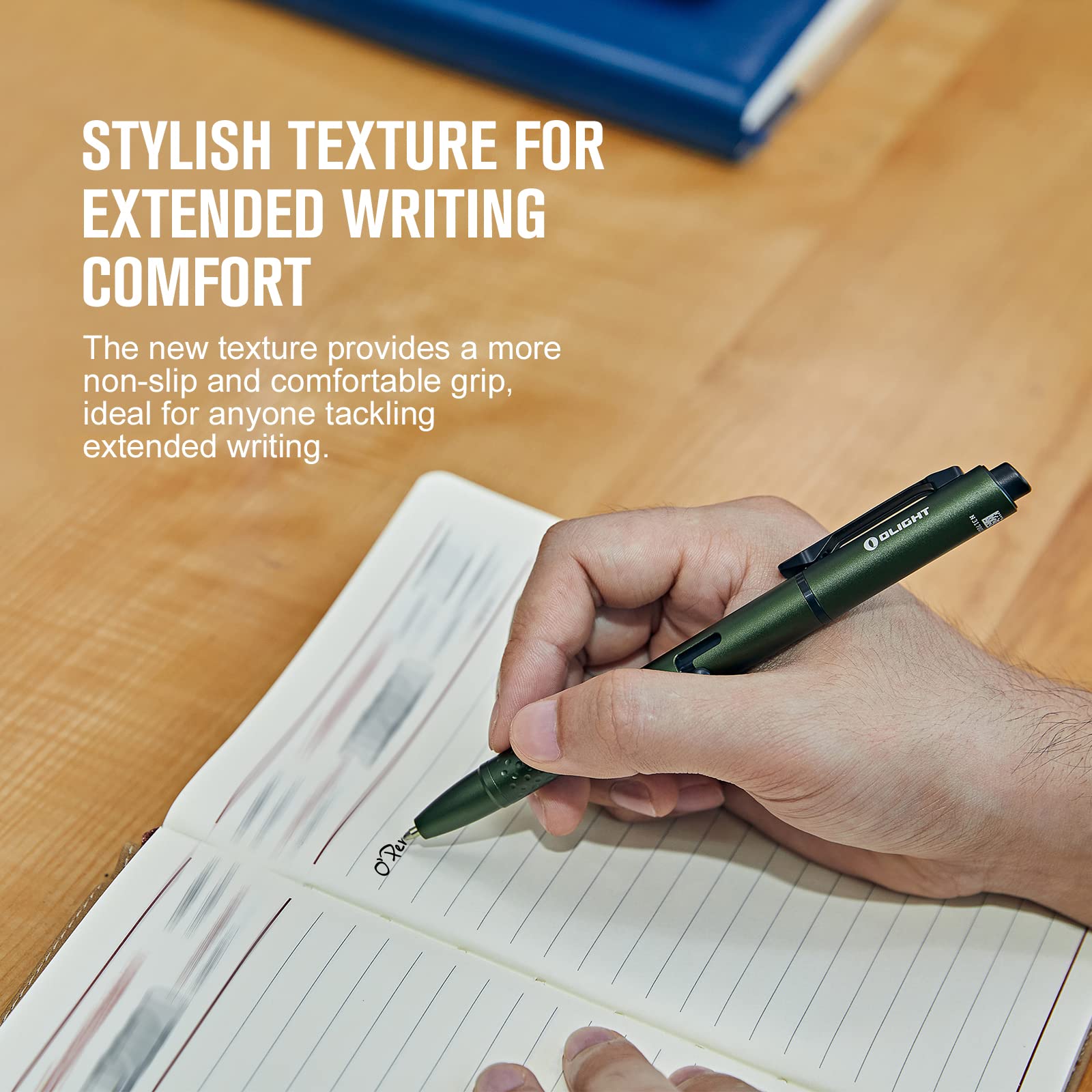 OLIGHT O'Pen Glow held in hand suitable for discreet writing and outdoor tasks.