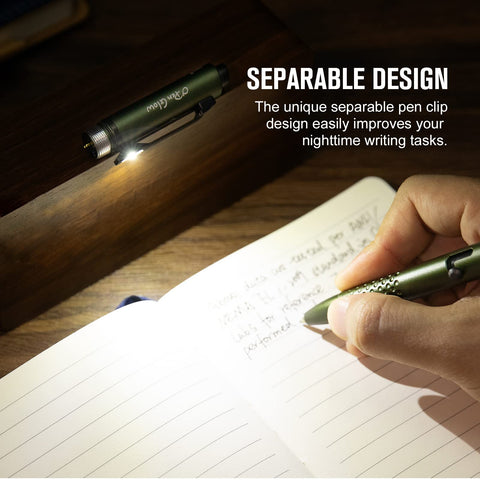 OLIGHT O'Pen Glow tip light offering extra brightness for close work and writing.