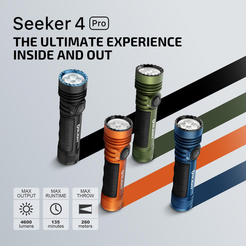OLIGHT Seeker 4 Pro shows long-range beam highlighting distant landmarks at night