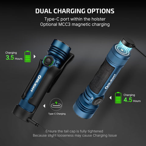 OLIGHT Seeker 4 Pro USB-C charging through the holster for quick topping up