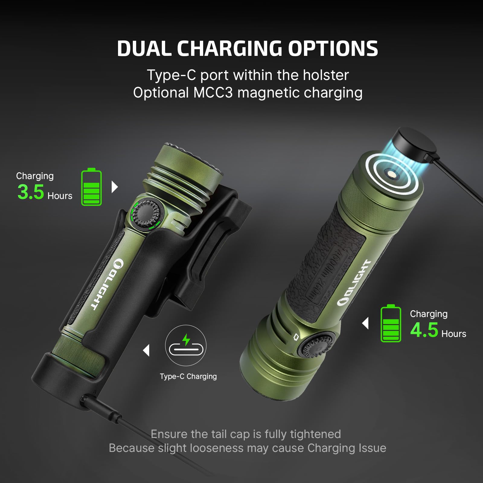 OLIGHT Seeker 4 Pro USB-C charging setup for quick in-field recharge