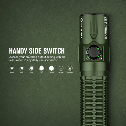 OLIGHT Warrior 3S dual switches enable rapid mode changes during use.