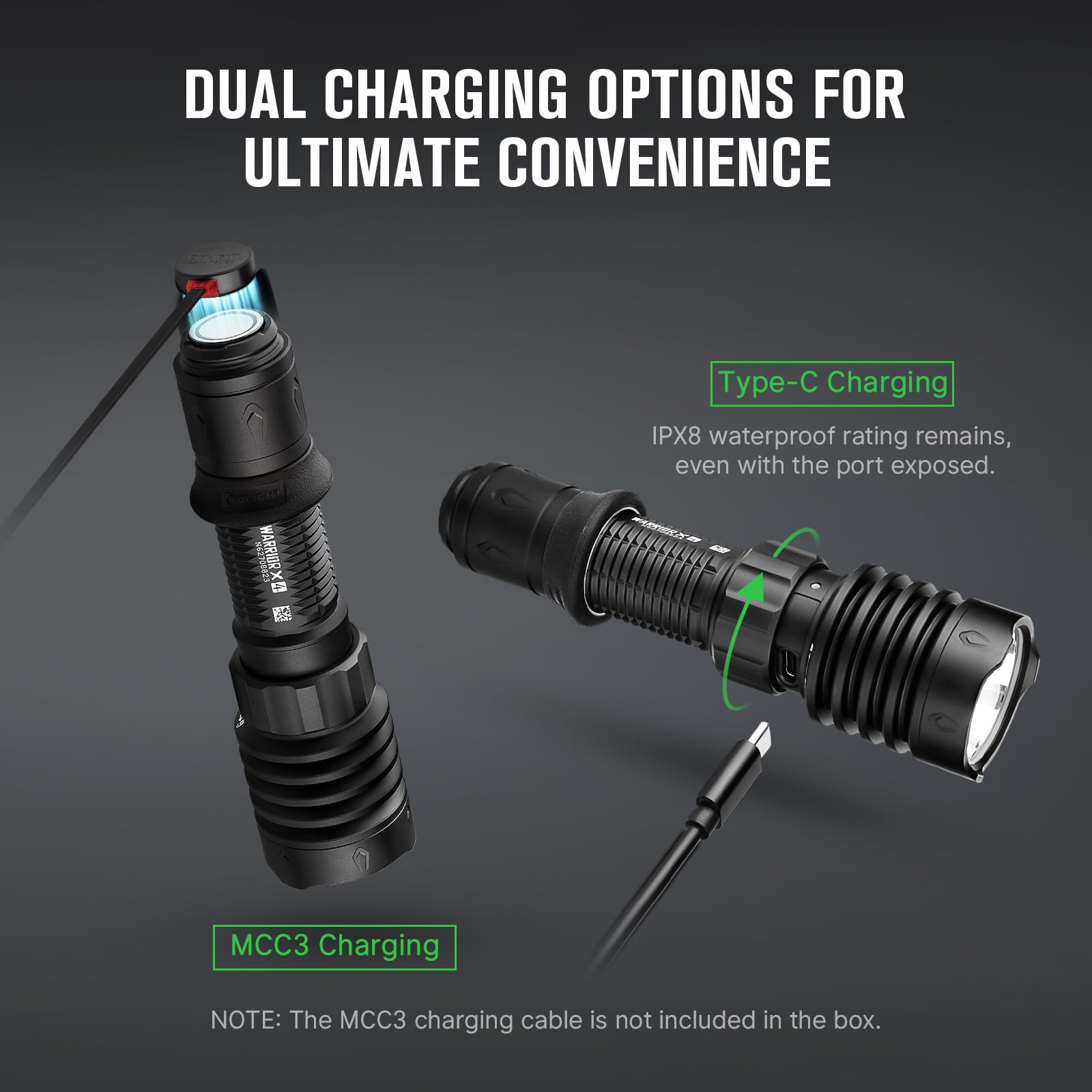 OLIGHT Warrior X 4 dual charging via USB-C and magnetic MCC for flexible charging