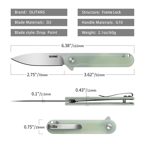 OLITANS G040 handle grip emphasizes the durable G10 texture for secure handling.