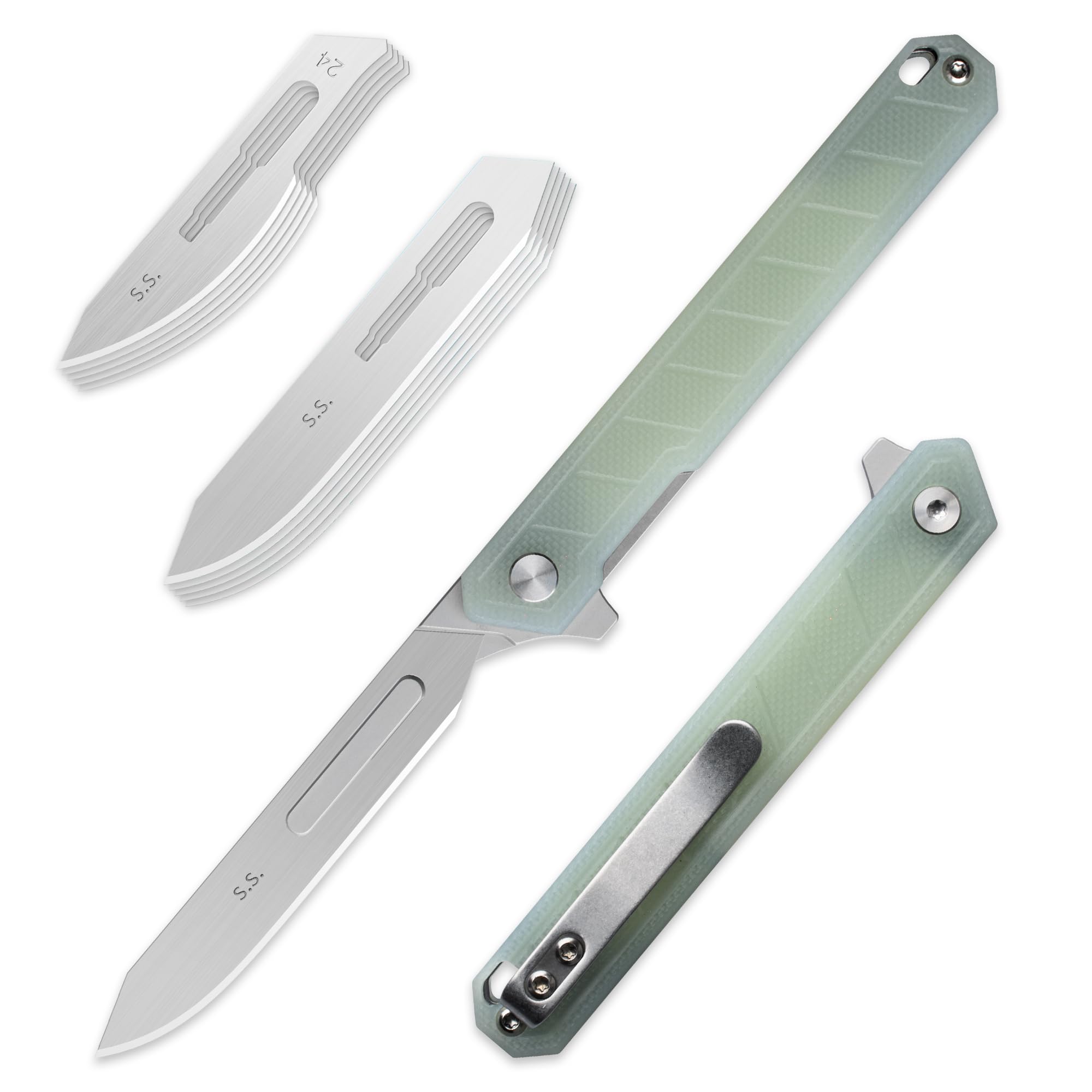 OLITANS G046 Mecha Mini with Jade back clip for secure pocket carry.