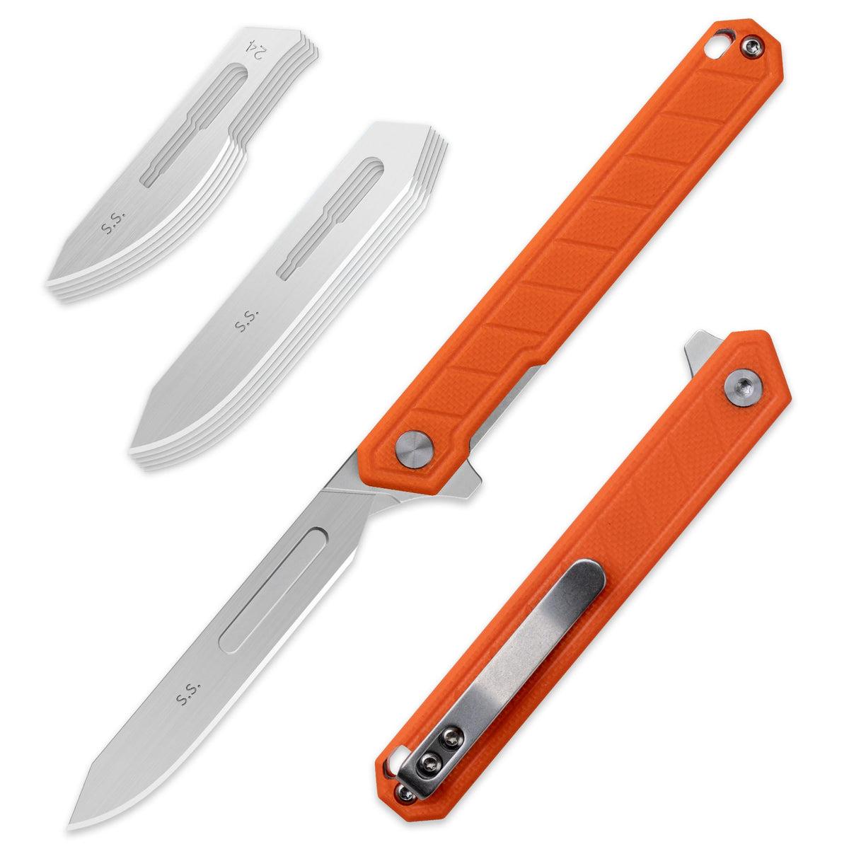 OLITANS G046 Mecha Mini folding scalpel with orange back clip for easy pocket carry