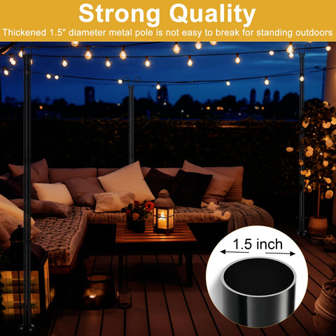 Oliynedy LED string lights and lanterns hang securely from these poles.