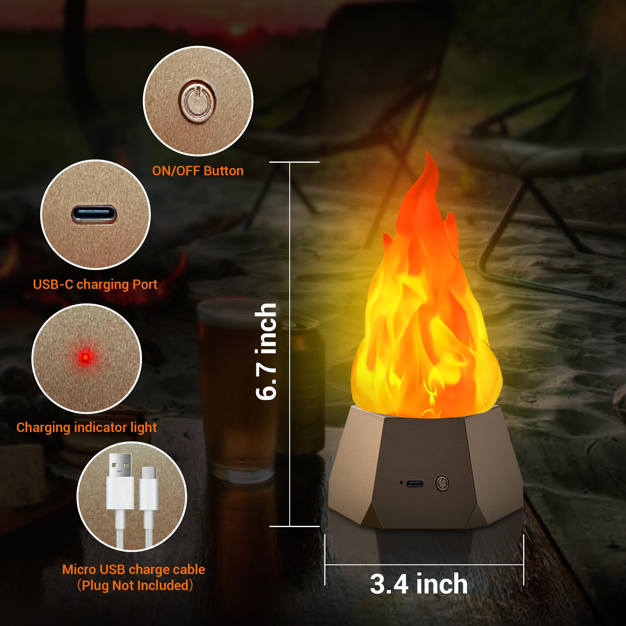 Ollcuz LED flame light with three modes to suit moods and events.