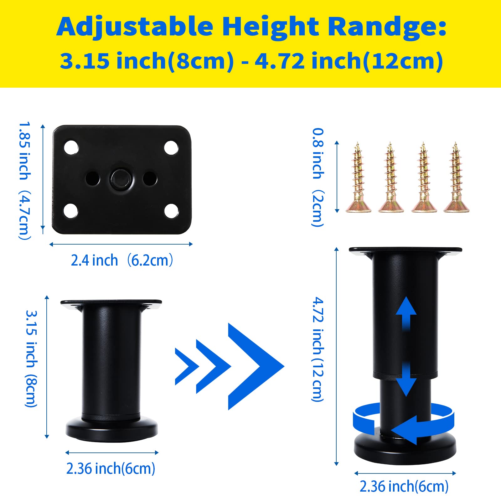 Olldag adjustable-height range from 3.15 to 4.72 inches for versatile setups.