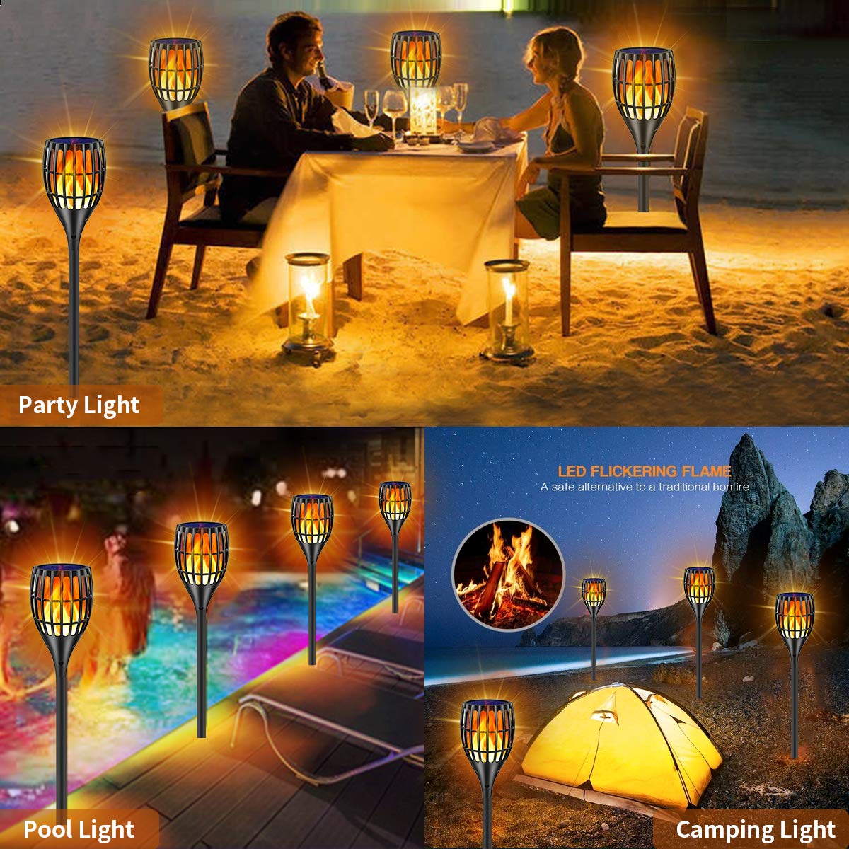 Ollivage solar powered flame light ideal for outdoor setups