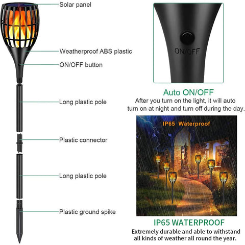 Ollivage solar torch flame adjustable height 32.6-inch for versatile lighting