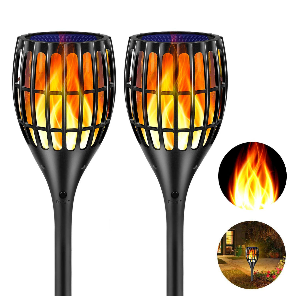 Ollivage solar torch flame 43-inch height for dramatic outdoor ambiance