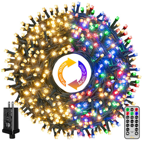 Ollny 210ft Christmas lights outline a house with warm, colorful glow for holidays.