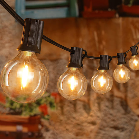 Ollny 50ft outdoor string lights with loops for easy patio ambiance.