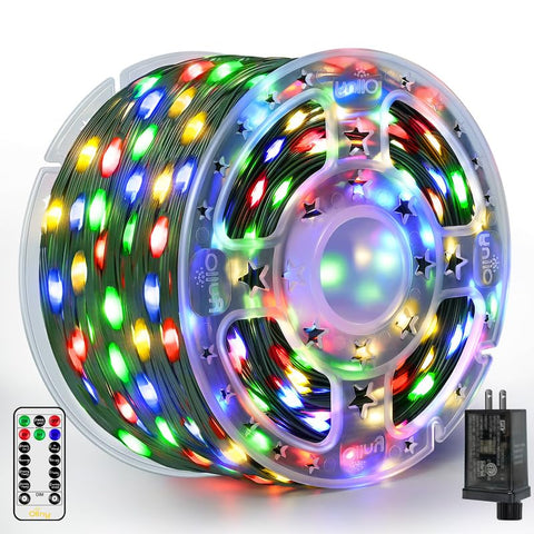 Ollny 1000 LED Christmas lights with embedded bulbs for a sleek, tangle-free look.