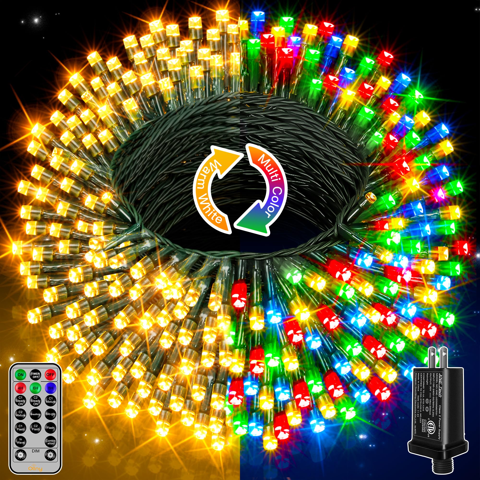 Ollny 131ft multicolor Christmas lights offering expansive glow for indoor and outdoor decor