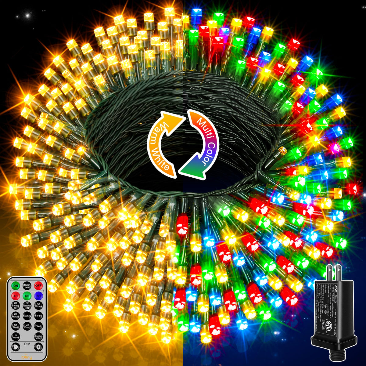 Ollny 131ft multicolor Christmas lights offering expansive glow for indoor and outdoor decor