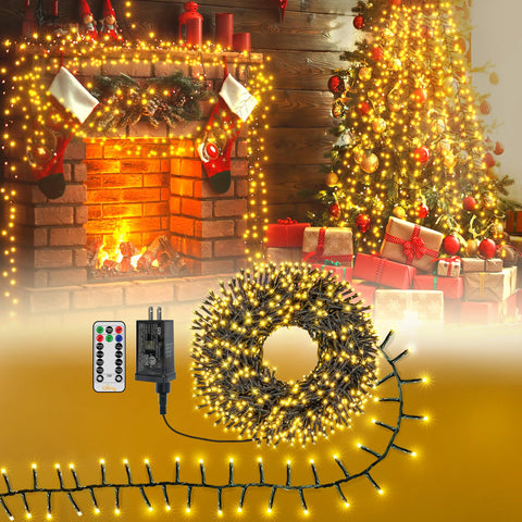 Ollny Cluster Lights 400LED 20FT illuminate a Christmas tree with bright, even coverage.