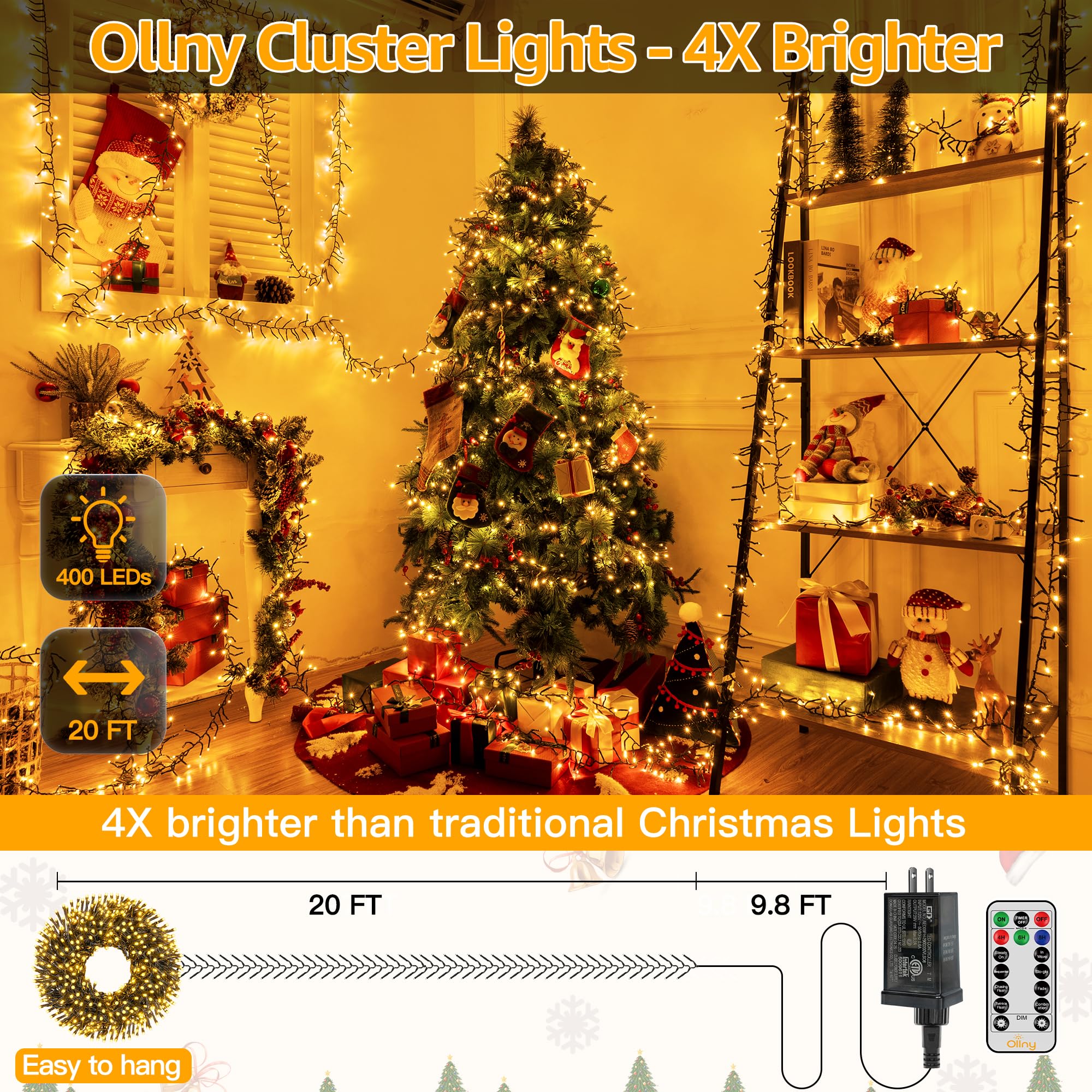 Ollny Cluster Lights show eight modes for versatile holiday effects.