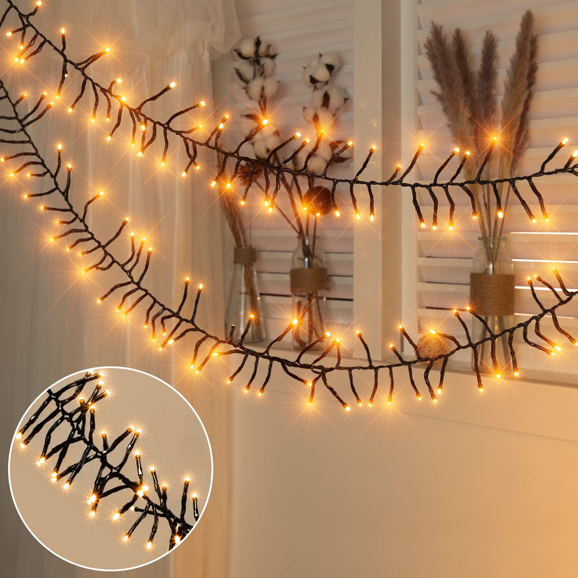Ollny Cluster Lights low voltage operation adds festive ambiance.