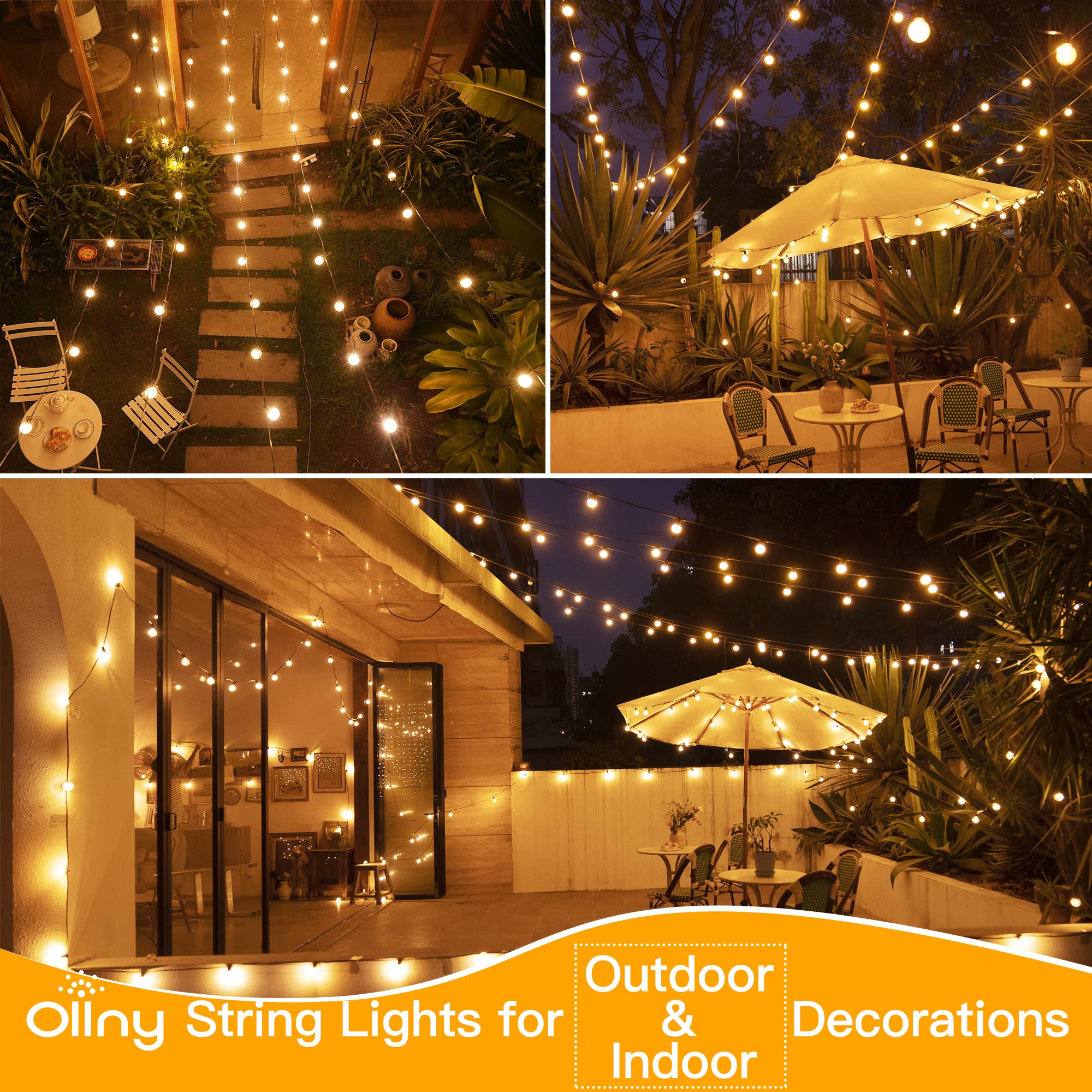 Ollny string lights brighten decks, patios, and fences with a soft glow.