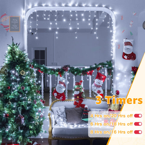 Ollny icicle lights feature 120 drops for a full, sparkling cascade.