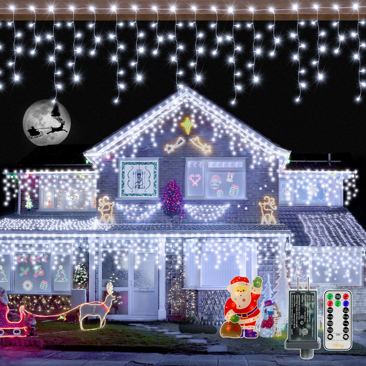 Ollny icicle lights 720 LED 60ft for outdoor decoration with bright, energy-efficient warmth.