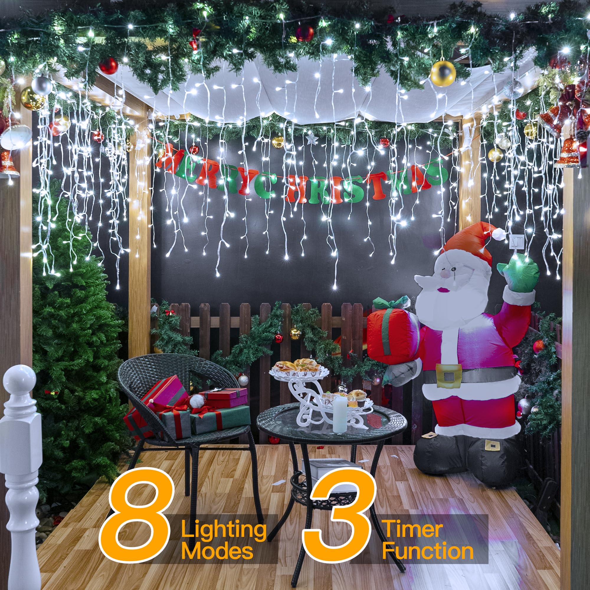 Ollny icicle lights 8 modes offer versatile lighting for any outdoor event.